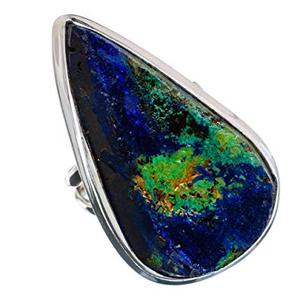 Anillo de malaquita azurita, ovalado, redondo, pera, cuadrado, rectángulo, piedra preciosa, cabujón, Plata de Ley 925 - Product Image 6