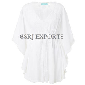 Vêtements de plage exclusifs, chauds et sexy, vacances d'été, style bohème chic, ourlet brodé, col à cordon, cache-maillot, caftan, robe poncho - Product Image 2
