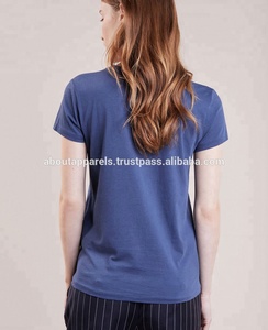 เสื้อยืดผ้าฝ้ายแขนสั้นของผู้หญิงเสื้อระบายอากาศสีฟ้าพื้นออกแบบได้ตามต้องการ - Product Image 2