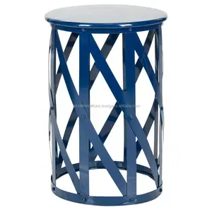 Table basse d'appoint en tôle avec revêtement en poudre bleue finition forme ronde rayures conception de haute qualité pour le salon
