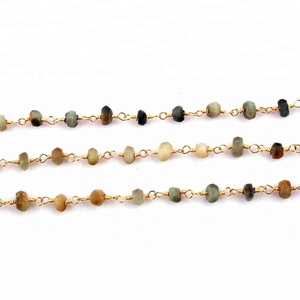 Natural Multi Katsite Rondelle alambre envuelto hecho a mano con cuentas enlace cadena chapado en oro conector collar - Product Image 2