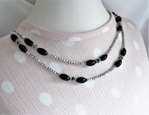 Long Black and Silver <b>Beaded</b> <b>Necklace</b> - Product Image 1