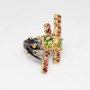 Anillo de Plata de Ley 925 con Peridoto y Granate, Chapado en Oro y Rodio, con Múltiples Piedras Preciosas, Gran Venta 2026 - Product Image 2