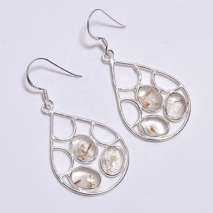 Pendientes de piedras preciosas de rutilo dorado hechos a medida, joyería fina de Plata de Ley 925 sólida para bodas y regalos, venta al por mayor disponible - Product Image 1