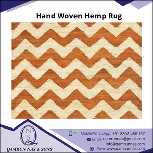 Alfombra de yute de cáñamo para uso en exteriores, estera de yute de cáñamo, respetuoso con el medio ambiente, Diseño a rayas de color naranja y crema, 100% - Product Image 2