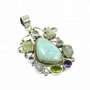 ขายร้อน 925 เงินสเตอร์ลิง Larimar หลายอัญมณี Charm จี้แฮนด์เมดเครื่องประดับเงินแฟนซี - Product Image 1