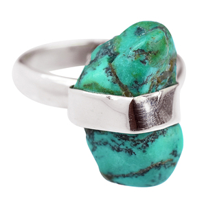 Anillo de plata de primera ley con forma rugosa para mujer, sortija, plata esterlina 925, turquesa, plata esterlina 925 - Product Image 1