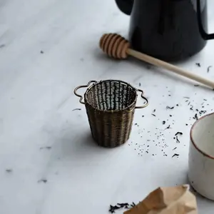 Infuseur à thé et passoire, fil en laiton massif, panier profond - Product Image 1