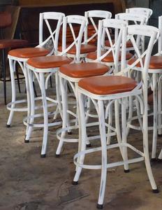 Industrial Vintage Style Cross Iron Leg Leather Cafe Restaurant Food Court Outdoor Pub Club High <b>Bar</b> Chair - Product Image 1