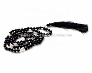 Collar de cuentas Mala de 108 cuentas de ónix negro estilo bohemio con borla, cuarzo rosa espiritual y perlas naturales curativas de 6 mm para regalo - Product Image 3