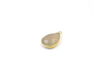 Calcédoine grise en forme de poire pierre précieuse lunette plaquée or connecteur à facettes à caution unique pour la fabrication de bijoux résultats en laiton faits à la main - Product Image 4