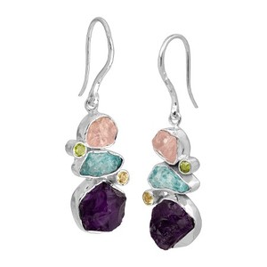 Pendientes de Plata de Ley 925 con Amatista, Topacio Azul y Cuarzo Rosa, Piedras Preciosas Naturales, Hechos a Mano, Regalo de Aniversario - Product Image 1