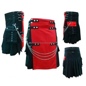 Kilt utilitaire fait main rouge et noir pour hommes - Product Image 1