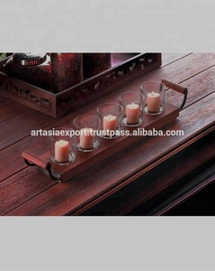 Portavelas de bandeja con aspecto de madera votiva hecho a mano para decoración del hogar o exhibición de luz de té de Pascua artesanía de Metal - Product Image 3