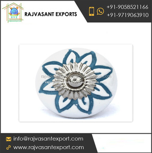 Bleu blanc inde tiroir en céramique tirer boutons peint à la main fleur motif cuisine chambre commode extérieur hôtel salon école - Product Image 2