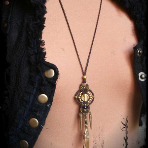 Vintage Tassel Pendant Necklace Freshwater Pearl Bohemia Antique Bronze Plated Silk <b>Rope</b> <b>Chain</b> Children's Daily Wear Jewelry - Product Image 1