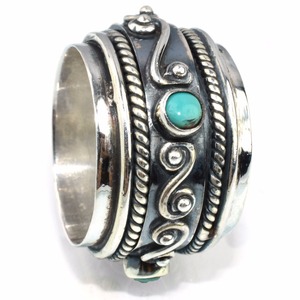 Anillo de plata de primera ley con forma redonda para mujer, sortija, plata esterlina 925, color verde turquesa, estilo Midi, 925 - Product Image 3