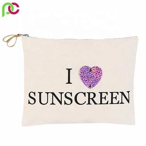 Bolsa de cosméticos de algodón transparente grande de yute promocional al por mayor, bolsa de maquillaje personalizada para mujer con cierre de cremallera para viajes - Product Image 3