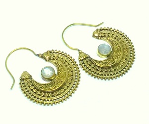 Gold Color Bohemian Style Unique Design Women's Moonstone <b>Hoop</b> Earrings - Product Image 3