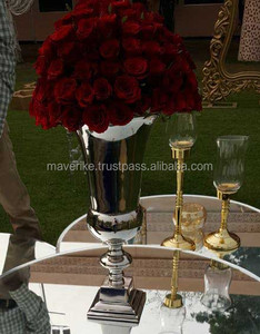 Vase trompette argenté métallique brillant pour arrangements floraux artificiels pour la décoration de la maison et de la table de mariage Vase à fleurs - Product Image 3