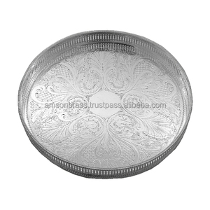 Metal Brass Border Embossed Oval Tray Manufacturer Metal Brass Oval Shaped Serving Tray - Product Image 6