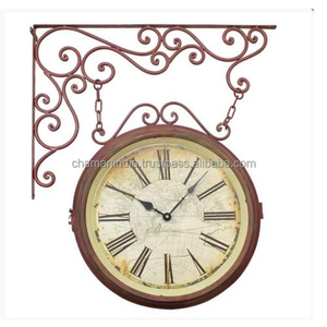 Đồng Hồ Treo Tường Hai Mặt Cho Ga Tàu Hỏa Cổ Màu Đỏ Bằng Sắt - Product Image 1