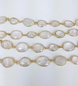 Rose Quartz Bezel Connector Chain Gold Plated Gemstone <b>Findings</b> Made From Brass for <b>Jewelry</b> Making - Product Image 2