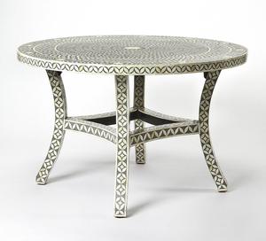 Mesa de comedor de cuatro plazas, con incrustaciones de hueso redondo, color gris - Product Image 2