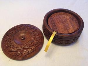 Ensemble de 6 sous-verres à thé en bois, accessoires pour Table en bois, ensemble de verres à thé ronds, sculpté - Product Image 3