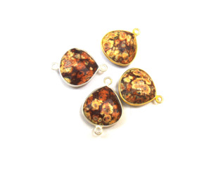 Bisel de piedras preciosas de jaspe Natural chapado en oro de 18 quilates, Conector de doble fianza facetado de 14mm hecho a mano para manualidades de fabricación de joyas - Product Image 6