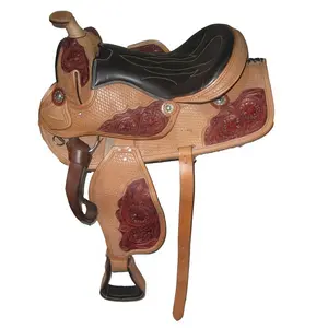 Western Saddle Hand Tooled & Hand Khắc Màu Kép Với Ghế Da Thoải Mái