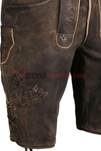 Lederhosen bavaroises en cuir marron foncé, style vintage unique, sur mesure, décontractées, taille mi-haute, en daim de chèvre, séchage rapide, couleur unie - Product Image 5