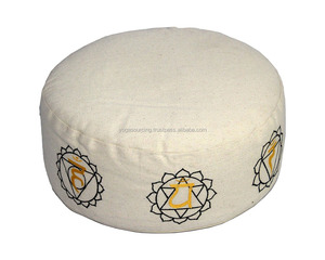 Cojín de Meditación Zafu Redondo Bordado con los Siete Chakras, Hecho a Mano, 100% Algodón, Anti-Decúbito - Product Image 1