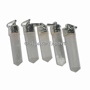 White Selenite Pencil Pendants Semi-Precious Stone Craft - Product Image 1
