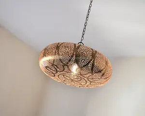 Handmade Traditional Moroccan Lamp, Oriental Arabic Pattern, Golden <b>Copper</b>, - Product Image 1