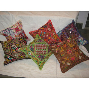 ปลอกหมอนอิงลายชนเผ่าสำหรับตกแต่งบ้านและลานบ้าน งานฝีมือปักลายวินเทจจากผ้าส่าหรีแบบอินเดีย - Product Image 5