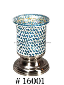 เชิงเทียนเหล็กโลหะสีเงินโบราณพร้อมแก้ว - Product Image 6