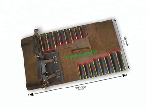 Sac à couteaux de chef / Rouleau à couteaux de chef - Nouveau modèle personnalisé PK Léger Cuir véritable de qualité supérieure Cuir Markhor 16 emplacements Marron foncé - Product Image 2
