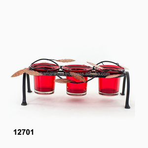 Glass <b>Tea</b> Light Votive Holder With Wrought Iron <b>Stand</b> - Product Image 1