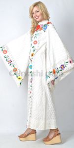 Excellent Bohemian Style Wedding Culture Touch Elegance Flare Sleeves Mexican Floral & Colorful Butterfly Embroidered Kaftan OEM - Product Image 3