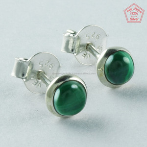 925 Sterling Silver Unisex Earrings <b>Small</b> Malachite Stone Studs Indian Wholesaler Jewelry for <b>Weddings</b> Anniversaries Engagements - Product Image 2