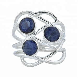 925 bague en argent Sterling avec argent plaqué bleu saphir pierre gemme bague bijoux lunette réglage classique à la mode bague pour les femmes - Product Image 1
