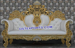 Walima musulmane or argent siège d'amour mariage bois sculpté métal canapé ensemble indien vente en gros mariage de luxe meubles sculptés à la main - Product Image 6