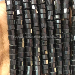 Neumático Heishi facetado de corte escalonado de espinela negra Natural de 5mm, venta al por mayor de cuentas de piedras preciosas, fabricante de hebras, distribuidor regular en línea - Product Image 1