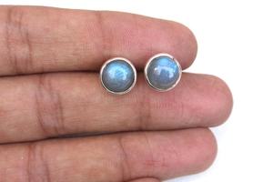 Pendientes de plata de ley 92,5 con gema de labradorita azul Natural, pendientes redondos con forma de fuego, para regalo de cumpleaños, venta al por mayor - Product Image 2