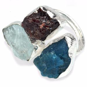 Incroyable lunette de forme rugueuse fantaisie aigue-marine grenat Apatite bagues en argent Sterling 925 bijoux en argent 925, bijoux en argent Sterling - Product Image 3