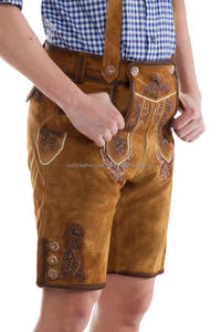 ISONZ - Atractivas Lederhosen Tradicionales Alemanas/Austríacas en Color Marrón Dorado con Tirantes y Cinturón, Acabado Vintage - Product Image 3