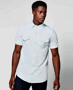 เสื้อเชิ้ตผ้าเดนิมผสมสีสำหรับผู้ชาย,เสื้อเชิ้ตผ้าเดนิมแฟชั่นสไตล์ลำลองแบบสั่งตัด - Product Image 2