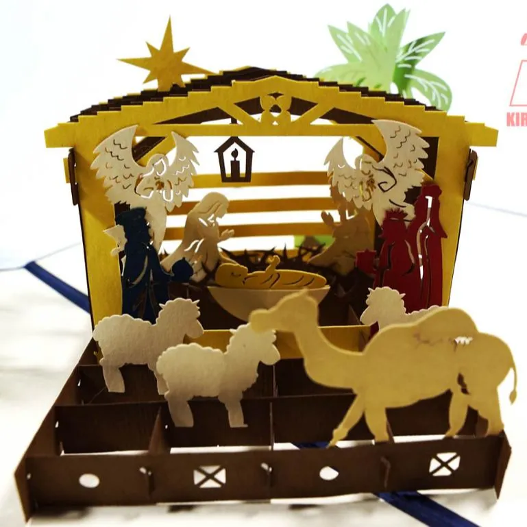 3d handmade christmas card Nativity scene Pop Up Card from Vietnam manufacturer handicraft pop card