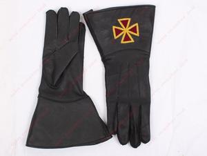 Masonic Regalia Knight Templar ถุงมือหนังนิ่ม,สีดำกากบาทสีแดง - Product Image 3